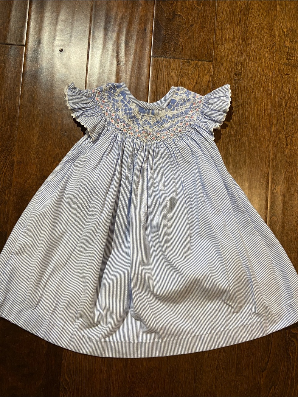 Banbury Cross Smocked stripe seersucker girls dress SZ 18M blue floral